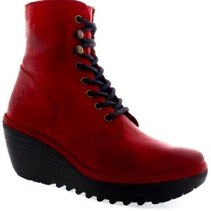 fly london Ygot leather red wedge laced boot